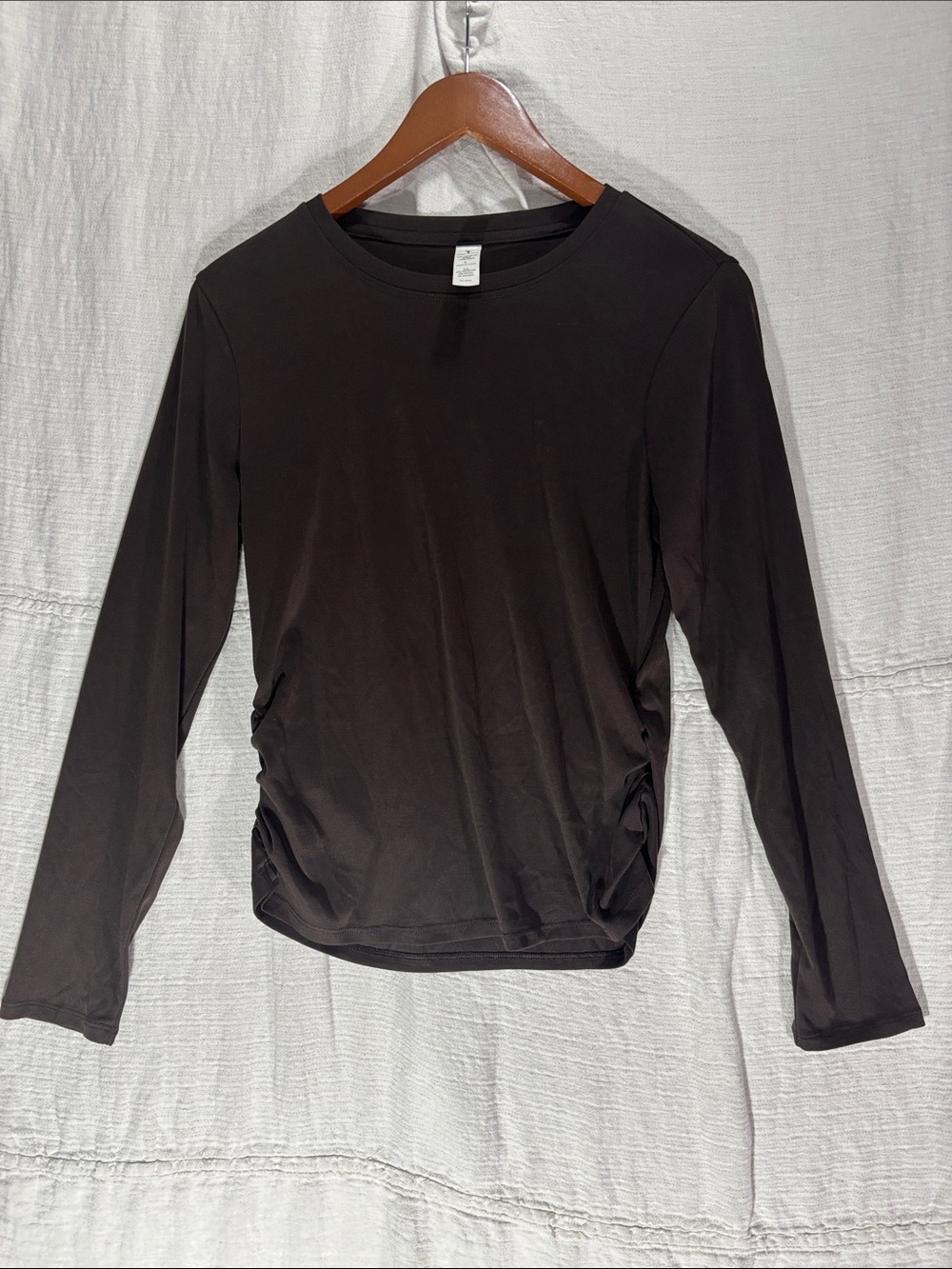 Yogalicious Baby Texture Rib Elodie Long Sleeve Ruched Top Brown Large Like New